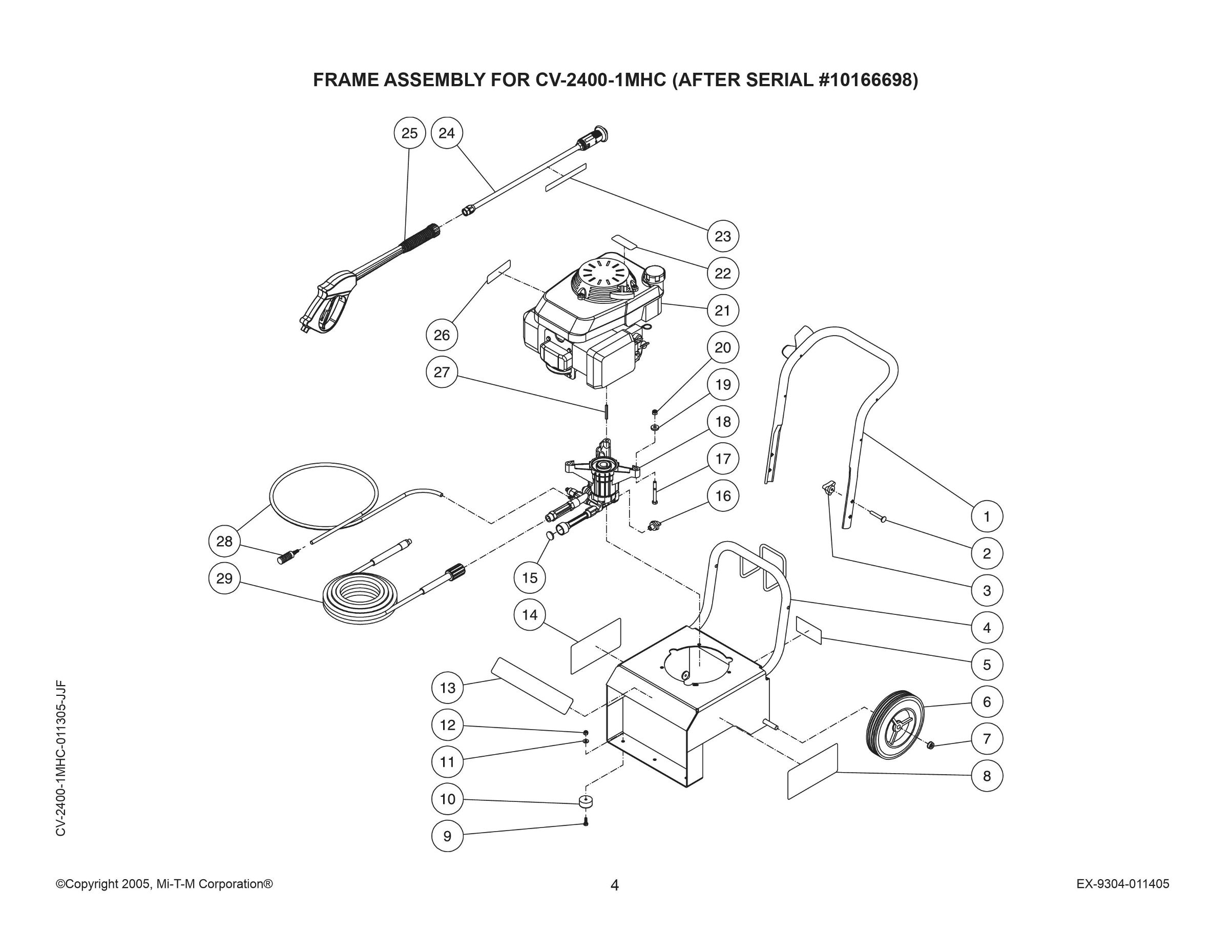 CV-2400-1MHC  power washer replacement parts, breakdown, pumps & repair kits.